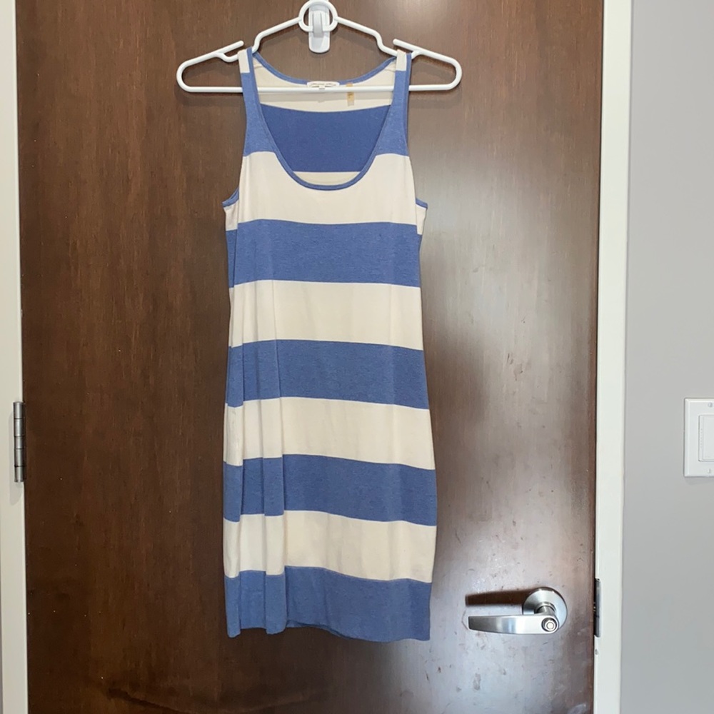 Minnie Rose blue and white thick striped dress